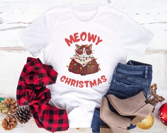 Meowy Christmas Sweater, Cat Christmas Shirt, Funny Christmas Sweater, Ugly Sweater, Christmas Shirt, Holiday Shirt, Christmas Shirt