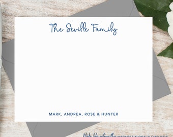 Personalized Notecard Set / Set of Flat Personalized Stationery / Cute Simple Script Family Stationary Cards // SWASH FAMILY FLAT