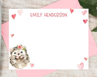 Personalized Notecard Set / Set of Flat Personalized Stationery Cards / Stationary Note Card Kids Pen Pal First Stationery // HEDGEHOG FLAT