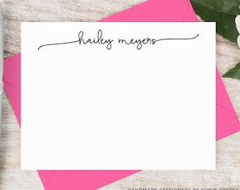 Personalized Notecard Set / Flat Personalized Stationery / Personalized Card Set / Simple Script Cute Chic Notes // SWASH SCRIPT FLAT