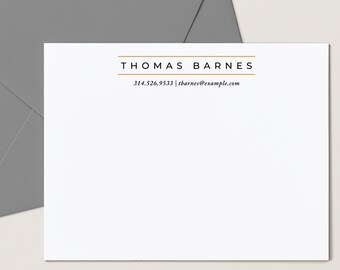 Personalized Uppercase Card with Name and Contact Info, Lined Flat Card for Him, 4.25 x 5.5 or 5x7 Notecards with Envelopes, Parallel Flat