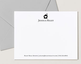 Personalized Notecard Set / Set of Flat Personalized Stationery / Simple Elegant Professional Business House Realtor Name // REALTY FLAT