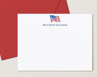 American Personalized Stationery, Patriotic Red White Blue, 4th of July, 4.25 x 5.5 or 5 x 7 Notecards with Envelopes, American Flag Flat