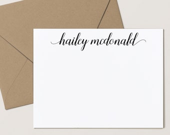 Personalized Stationery Set for Women - Pretty Flat Note Cards with Envelopes - Thank You Card Stationary for Girls - Graceful Script Flat