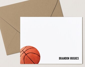 Printed Basketball Stationery Set, Custom Sports Note, Gift for boy, Basket ball, 4.25 x 5.5 or 5 x 7 Cards with envelopes, Basketball Flat