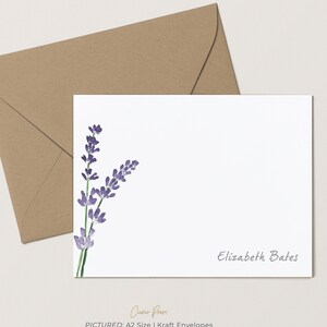 Personalized Purple Flower Notecard Set, Set of Flat Custom Stationery, Watercolor Painted Purple Floral, 4.25 x 5.5 or 5 x 7, Lavender Flat