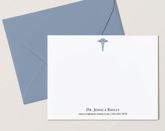 Personalized Doctoral Card Set, Medical Student Gift, Graduation Appreciation, 4.25 x 5.5 or 5 x 7 Notecards with Envelopes, Caduceus Flat