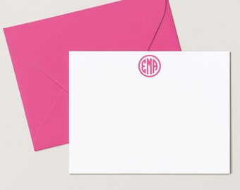 Personalized Solid Circle Monogram Stationery, 4.25 x 5.5 or 5x7 Notecards with Envelopes, Three Letter Monogrammed Decal, Preppy Mono Flat