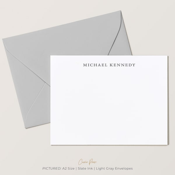 Personalized Professional Name Flat Cards, 4.25 x 5.5 or 5x7 Notecards with Envelopes, Note Cards for Men Business Cards, Simplicity Flat