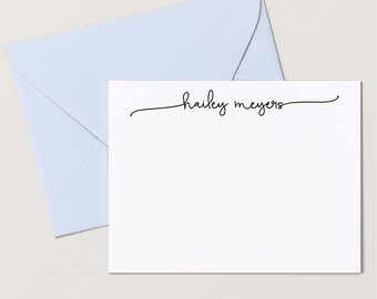 Personalized Notecard Set / Flat Personalized Stationery / Personalized Card Set / Simple Script Cute Chic Notes // SWASH SCRIPT FLAT