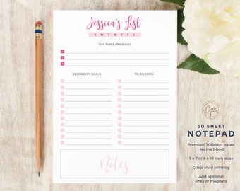 Personalized Notepad - DAILY PLAN NOTEPAD - Stationery / Stationary 5x7 or 8x10 Notepad - to do list mom family prep planning organization