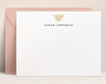 Personalized Gold Bee Note Cards with Envelopes | Custom Stationery Set, French Country Stationary Notecards, Gift for Her