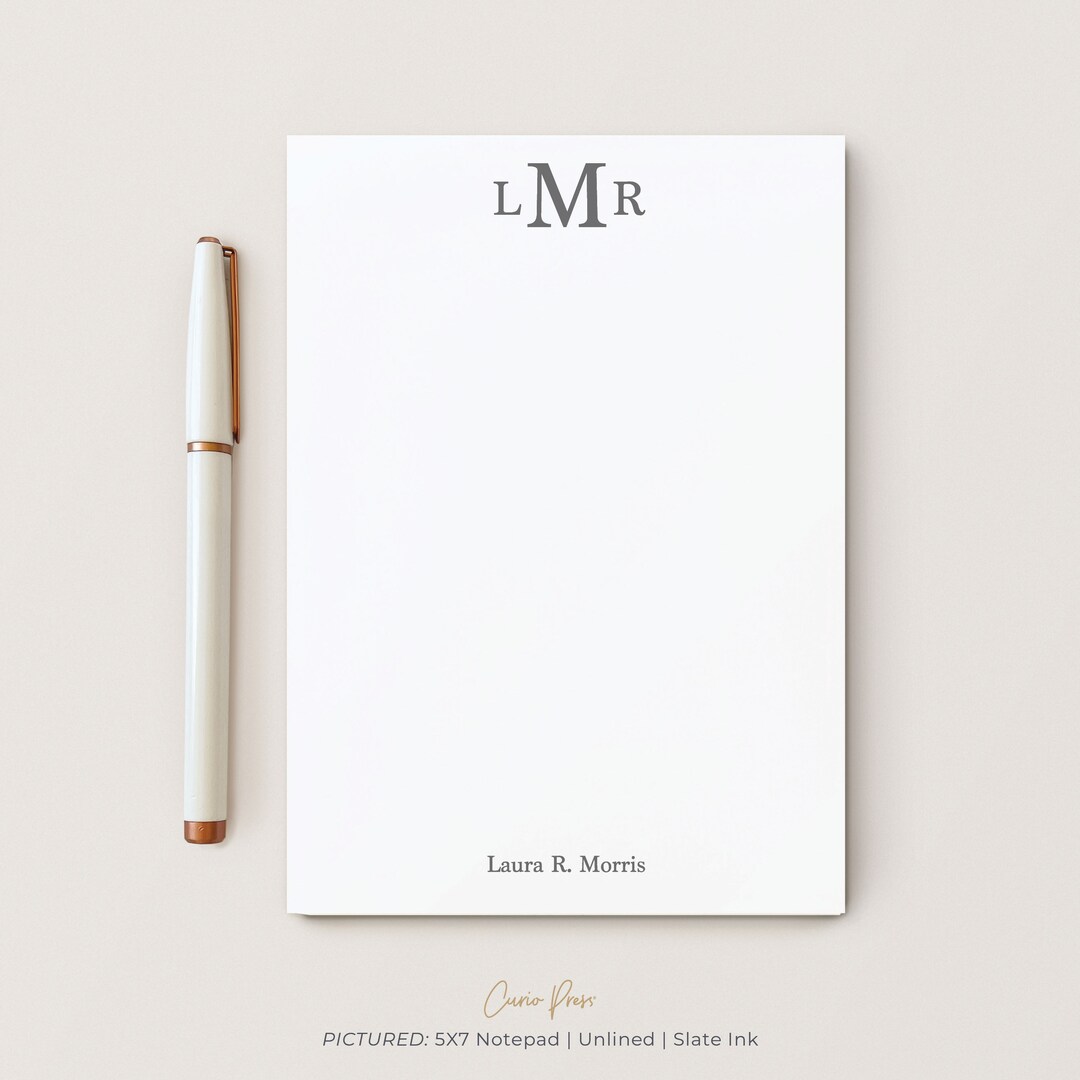 Personalized Notepad TRADITIONAL MONOGRAM NOTEPAD Stationery ...