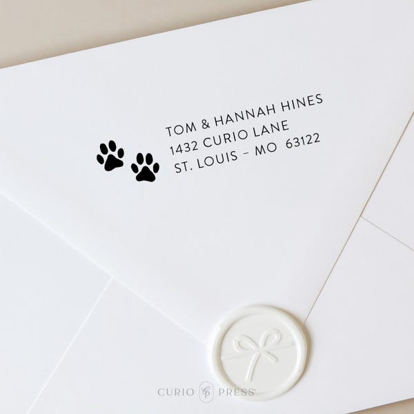 Personalized Dog Paw Print Return Address Stamp Self Inking | Custom Pet Stamp for Envelopes, Housewarming Wedding New Home Birthday Gift