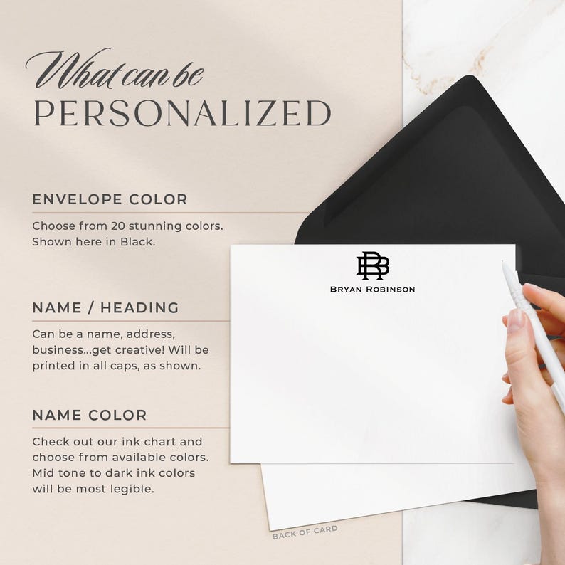 Personalized Monogram Note Cards With Envelopes | Custom Professional ...