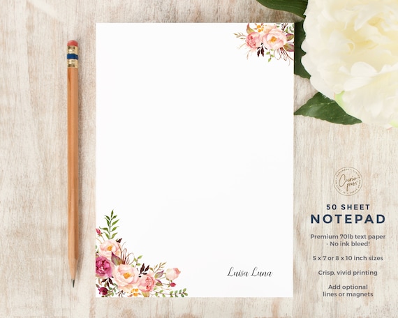 Personalized Notepad PAINTED FLORALS I NOTEPAD Stationery - Etsy