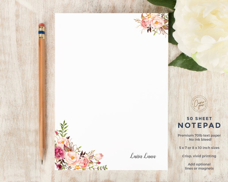 Personalized Notepad PAINTED FLORALS I NOTEPAD Stationery Etsy
