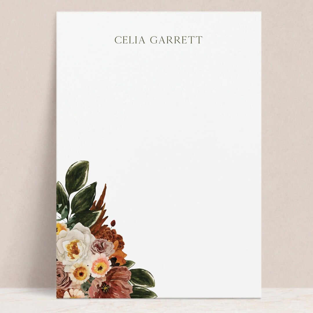 Personalized Fall Floral Notepad, Custom Writing Pad, Seasonal Desk ...