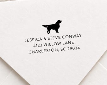 Personalized Golden Retriever Return Address Stamp Self Inking | Custom Dog Stamp for Envelopes, Housewarming Wedding New Home Birthday Gift