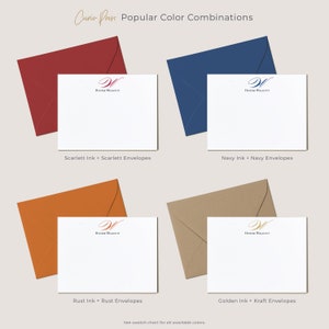 Stationary Monogrammed Note Cards and Envelopes Personalized Stationery Set, 4.25 x 5.5 or 5 x 7 Notecards with Envelopes, Elegant Mono Flat image 4