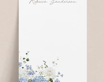 Personalized Blue Hydrangea Notepad | Custom Floral Stationery Note Pad, Coastal Southern Useful Gift for Her Mom Grandma Mother’s Day