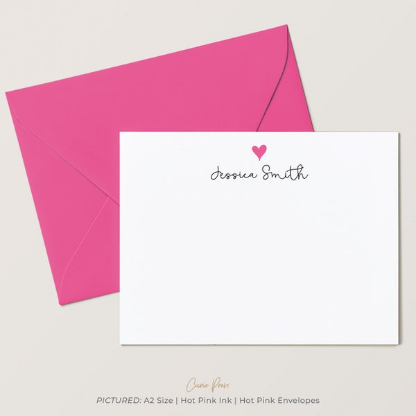 Customizable Heart Themed Stationery, 4.25 x 5.5 or 5x7 Notecards with Envelopes, Flatten Script Love Cards for Her Women, Lovely Heart Flat