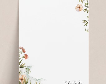 Personalized Wildflower Notepad | Custom Floral Stationery Pad for Women, Botanical Garden Gift for Her, Watercolor Desk Pad