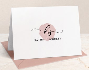 Personalized Monogram Note Cards with Envelopes | Custom Initials Folded Stationery for Women Girls, Monogrammed Stationary Gift for Her