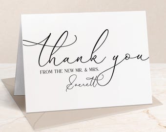 Personalized Wedding Thank You Cards with Envelopes | Custom Folded Calligraphy Newlywed Stationery Notes for the New Mr and Mrs