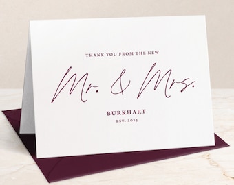 Personalized Wedding Thank You Cards with Envelopes | Custom Folded Calligraphy Newlywed Stationery Notes for the New Mr and Mrs