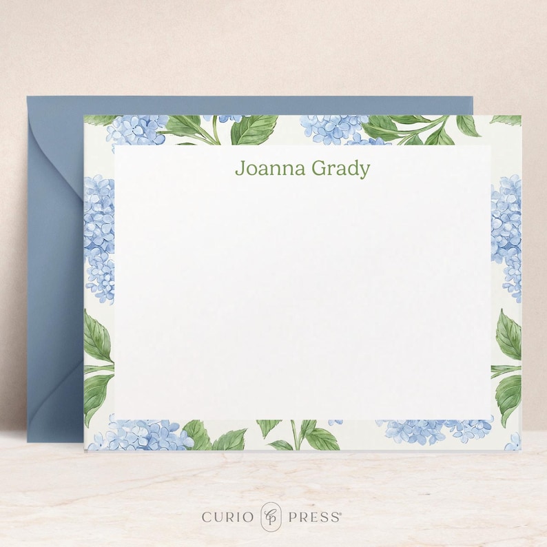 Personalized Hydrangea Floral Note Cards With Envelopes | Custom ...