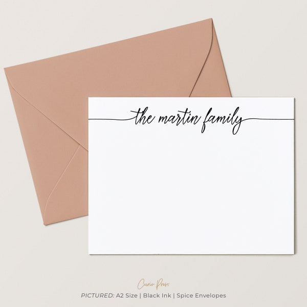 Personalized Stationary, Womens Card Set, Modern Script Stationery NoteCard, 4.25 x 5.5 or 5 x 7 Notecards with Env, Flowing Script Flat