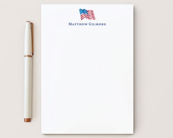 American Personalized USA Stationery, Patriotic Red White Blue Gift for Men, 4th of July, 5 x 7 or 8 x 10 size 50 Sheets, American Flag Pad