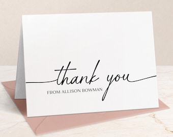 Personalized Thank You Cards w/ Envelopes | Custom Folded Stationery for Wedding Graduation Shower Small Business, Stationary for Men Women
