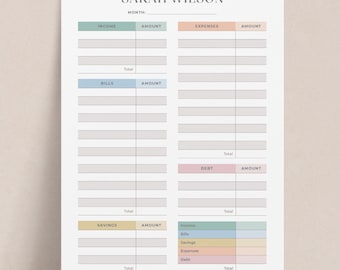 Personalized Budget Planner Notepad | Color Block Monthly Budget Tracker with Income Bills Expenses & Savings, Custom Desk Pad