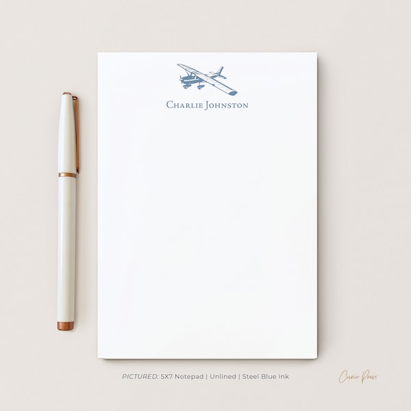 Personalized Notepad for Pilot, Gift for Aviation Lover Graduate of Plane School, Aviation Gift, 5 x 7 or 8 x 10 size 50 Sheets, Cessna Pad