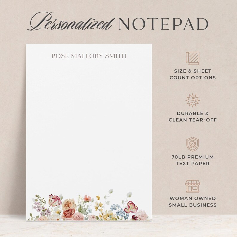 Personalized Rose Garden Notepad | Custom Floral Stationery Pad for ...