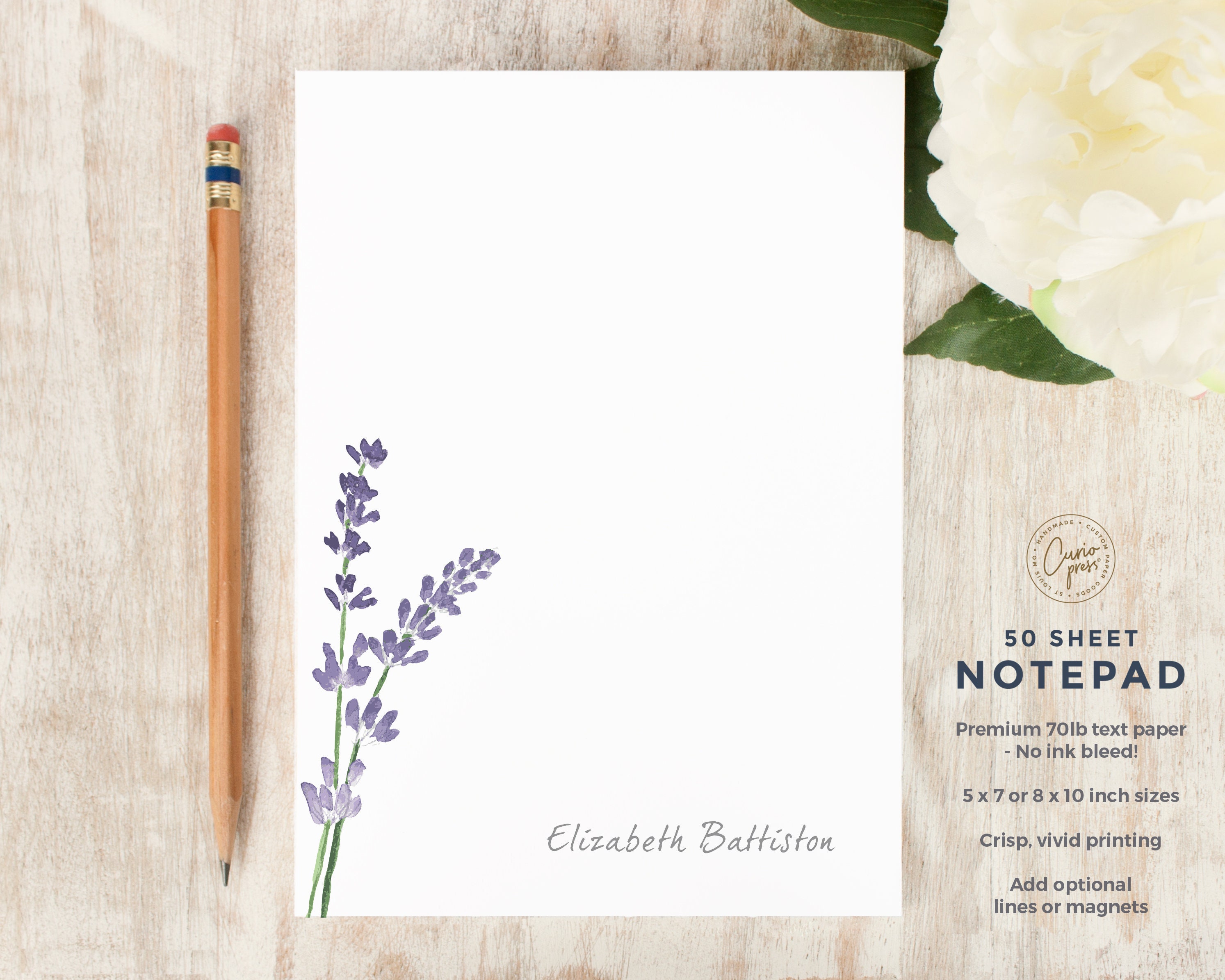 Personalized Notepad LAVENDER Stationery / Stationary 5x7 Etsy