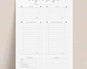 Personalized Budget Planner Notepad | Custom Monthly Budget Tracker with Income Expenses Bills Debt Savings, 5x7 or 8x10 Desk Pad