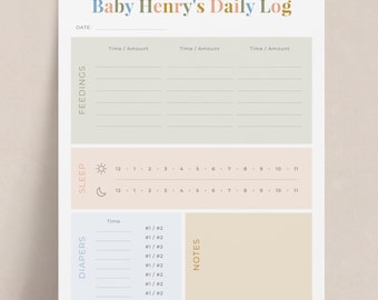 Personalized Baby Daily Log Notepad | Custom Feeding Sleep Diaper Tracker Pad, Infant Schedule, Newborn Gift for New Mom