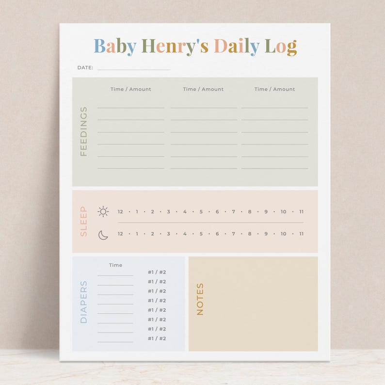 Personalized Baby Daily Log Notepad | Custom Feeding Sleep Diaper Tracker Pad, Infant Schedule, Newborn Gift for New Mom image 1