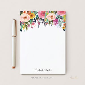 Personalized Notepad - MULTI FLOWER - Stationery / Stationary 5x7 or 8x10 Notepad - rustic wedding floral pink and green rose peony scripts