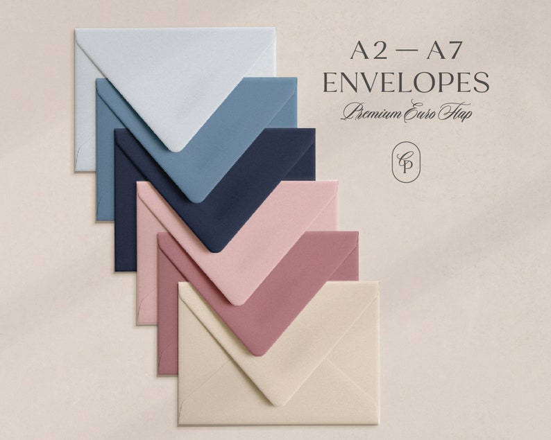 25 Heavyweight Colored Envelopes with Pointed Euro Flap, A2 4 3/8 x 5 3/4 inch or A7 5 1/4 x 7 1/4 inch Size, Choose Color & Quantity image 1