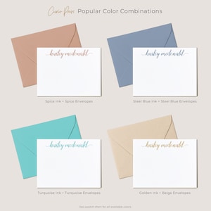 Elegant Personalized Stationery for Women, Custom Note Cards with Envelopes, Script Style, Your Choice of Colors, Graceful Script Flat image 4