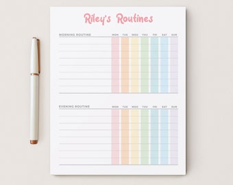 Personalized Kids Chore Notepad, 5x7 or 8x10 Notepad with 50 Sheets, Morning and Evening Schedule, To Do List for Kid, Routine Checklist Pad