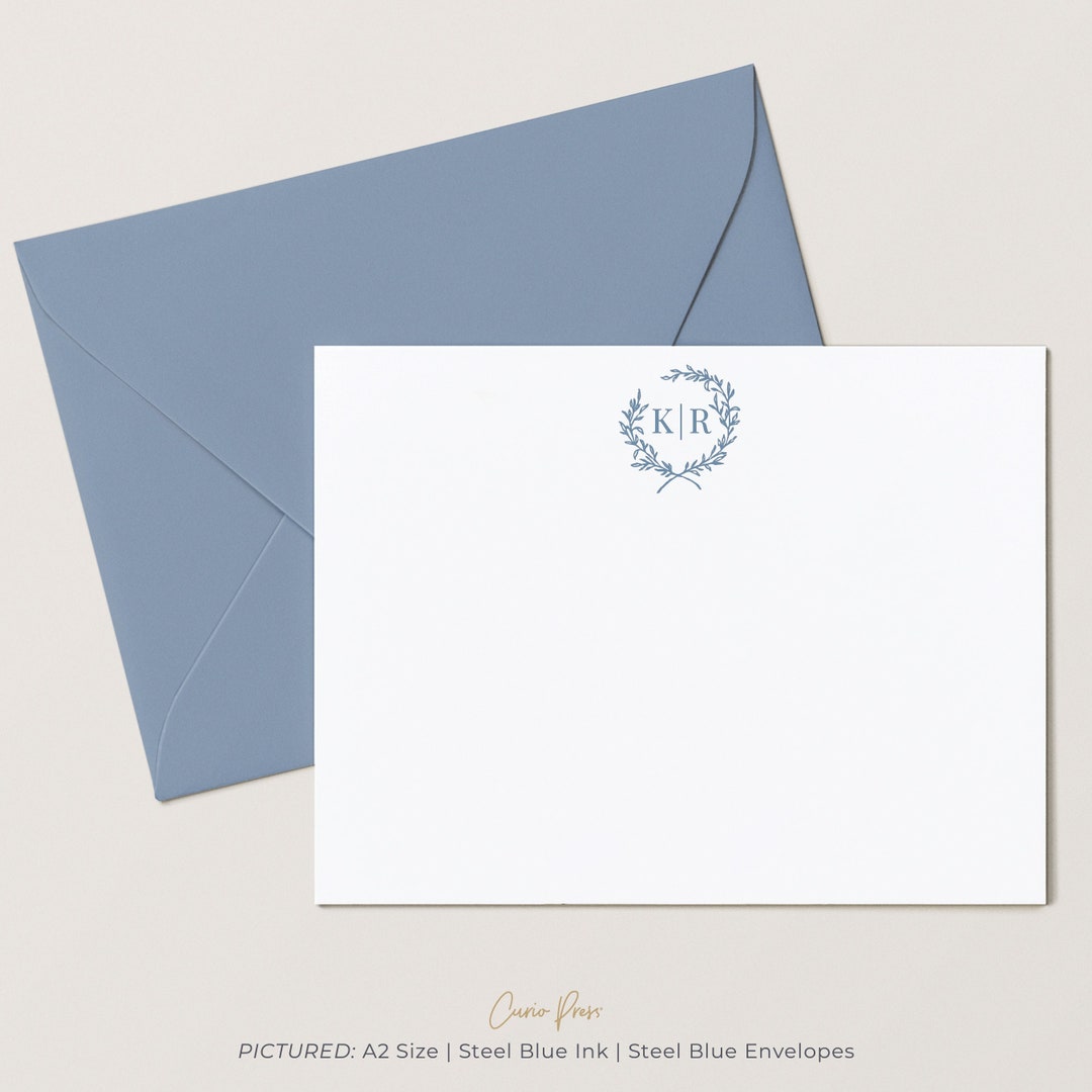 Personalized Stationery Set, Flat Note Cards & Envelopes, Vintage