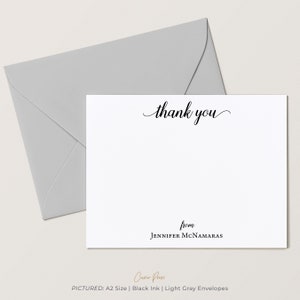 Personalized Thank you Card Set, Elegant Script Thank You Card, Stationery with envelopes, Thank you Card Flat, Graceful Thank You Flat