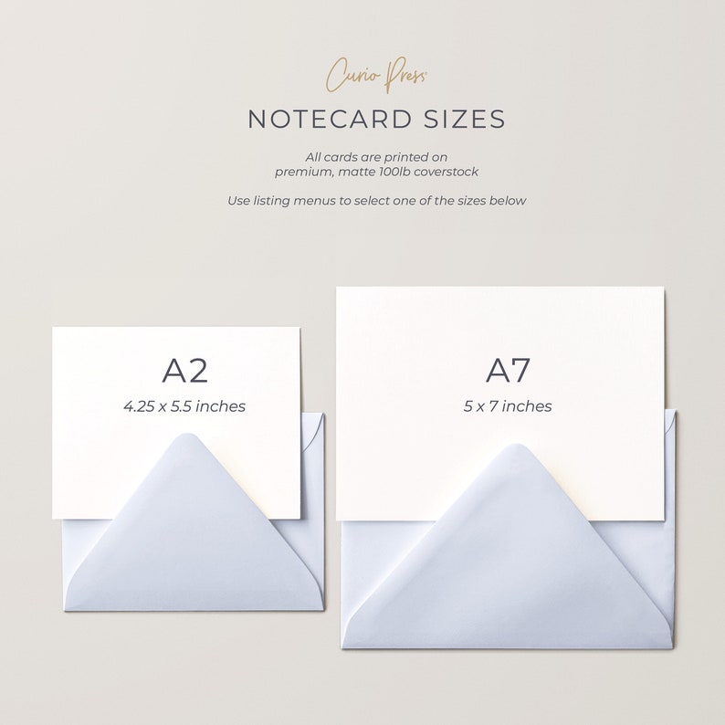 Simple Personalized Monogram Flat Card and Envelopes, Custom Men's Cards with Name and Monogrammed, 4.25 x 5.5 or 5x7 Size, Thin Line Flat image 2