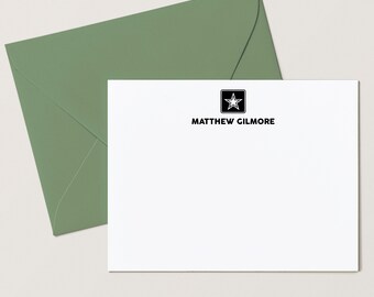 writing paper for letters Personalized Notecard Set, Flat Personalized Stationery Cards and Envelopes, US Army Soldier Gift, Custom Army Logo Stationary // ARMY FLAT