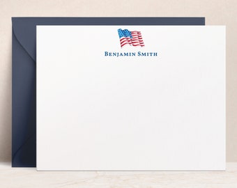 American Flag Personalized Note Cards with Envelopes | Custom Patriotic Stationery, Veteran Military Gift, Stationary Notecards Thank You